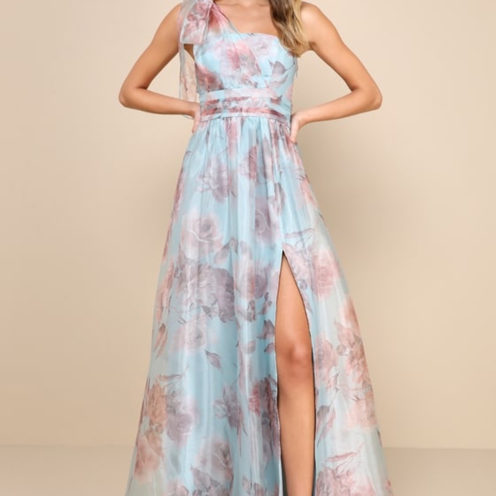 Lulus Dramatically Lovely Blue Floral One-shoulder Maxi Dress - Size M